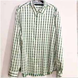 Bugatchi Green White Shaped Dress Shirt 3XL XXXL